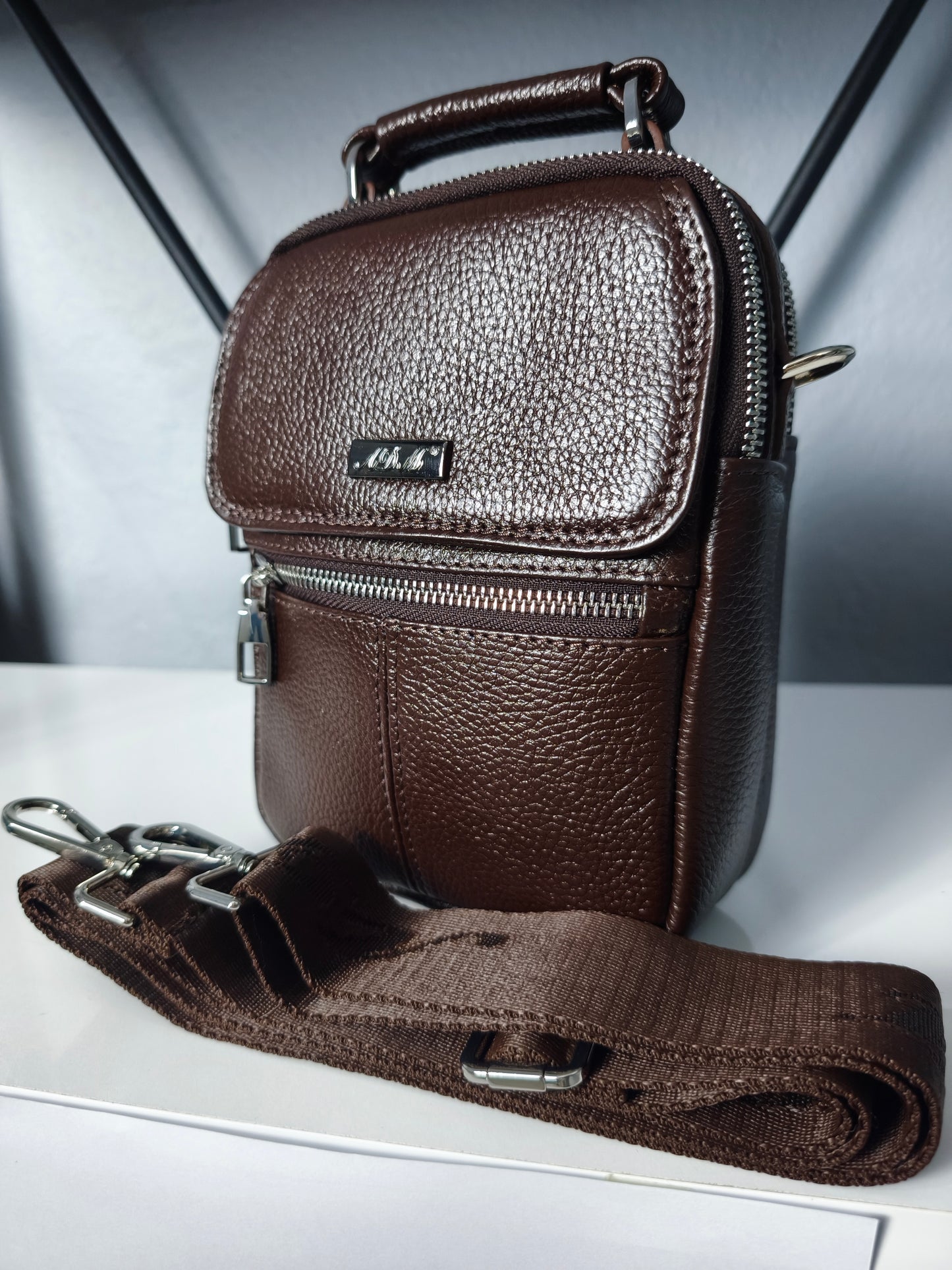 Hakiki Deri Erkek El ve Bel Çantası – Kahverengi | M&E&Y Deri