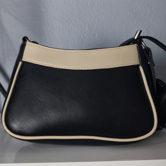 “Sera” Kadın Hakiki Deri Omuz Çantası – Siyah&Bej | M&E&Y Deri